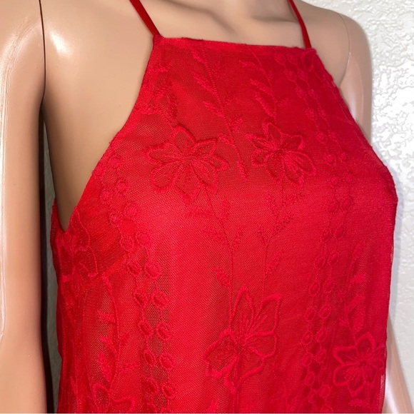 Altar'd State mini dress halter top lace overlay red A-line lined tunic SZ SM - Picture 11 of 12